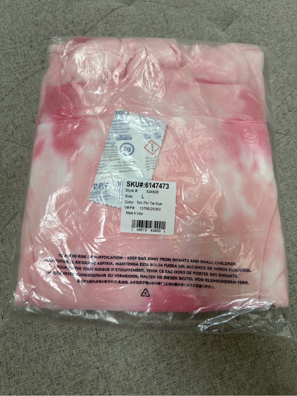 NWT LANDS END TONAL PINK TIE DYE HOODIE SWEATSHIRT SIZE LARGE